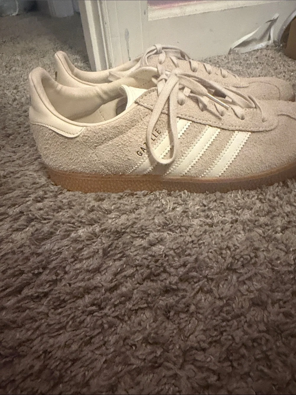 adidas Women's Suede Sneakers in Light Beige with White Stripes